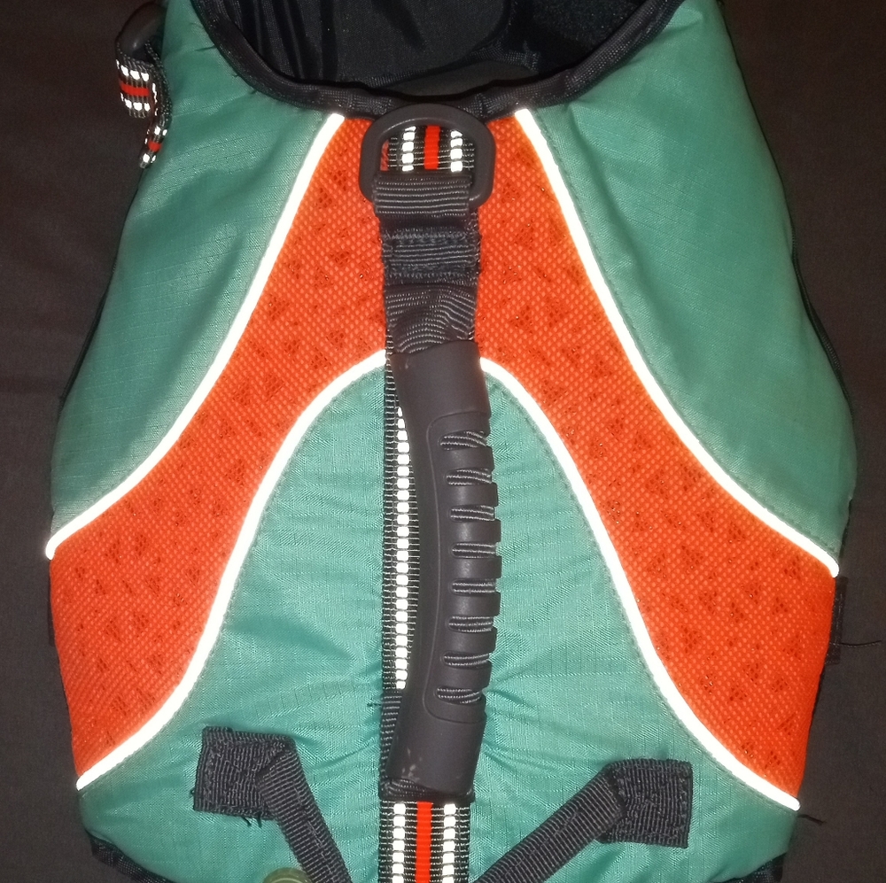 Good to Go Small Dog Life Jacket, teal and neon orange. Size XS